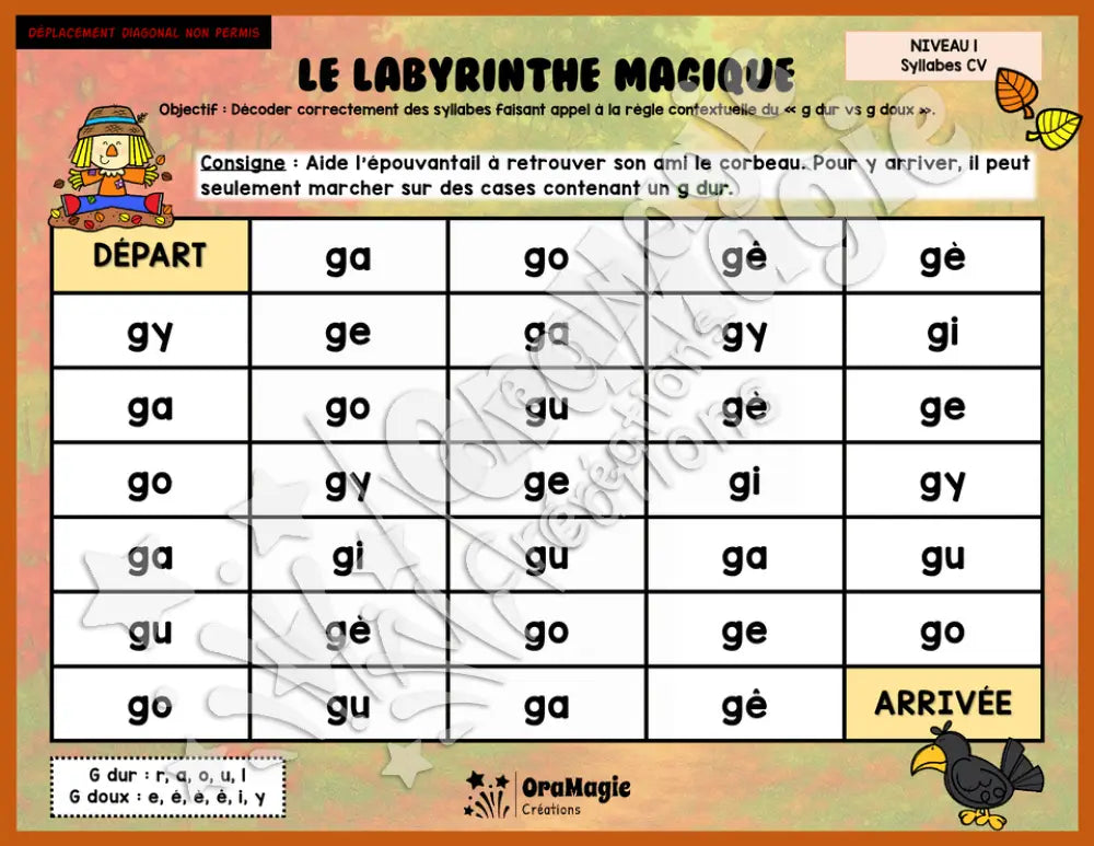 Le labyrinthe magique des g dur vs g doux - Thème automne