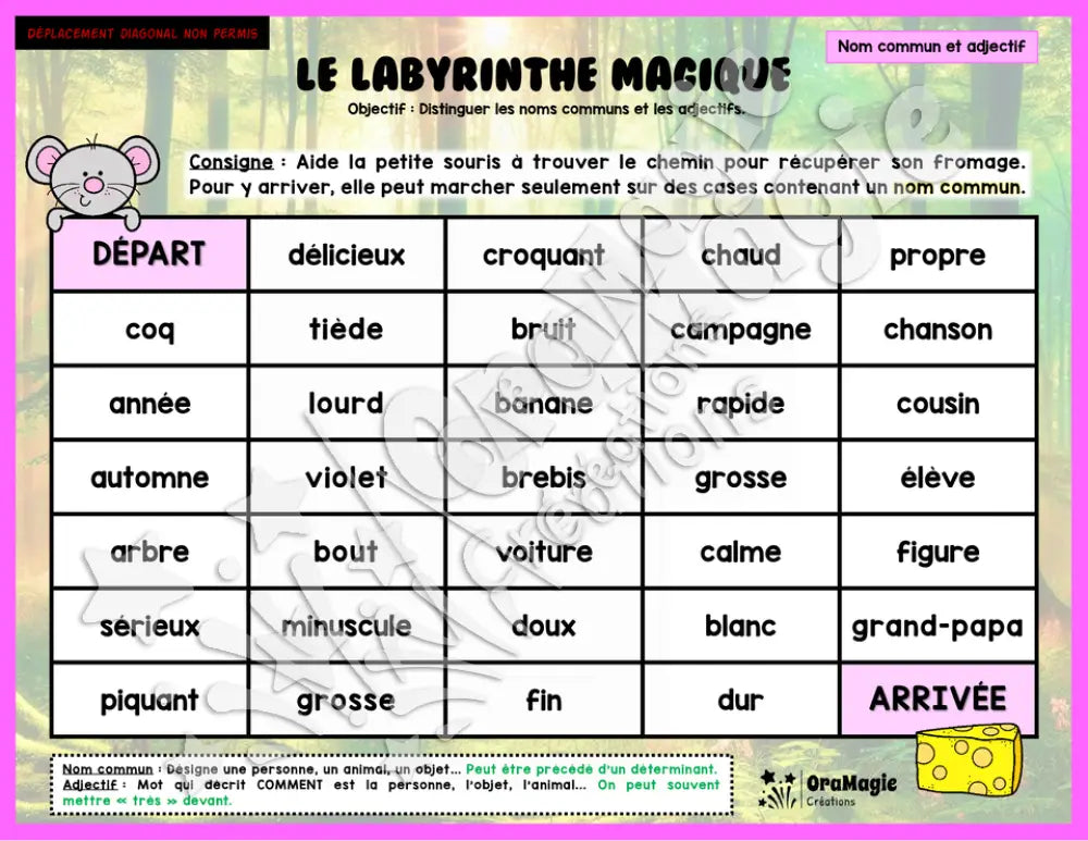 Le labyrinthe magique des noms communs et adjectifs - Thème été