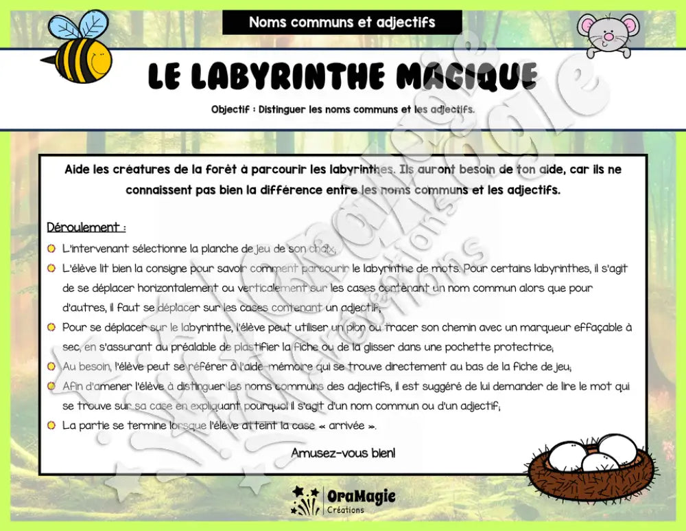 Le labyrinthe magique des noms communs et adjectifs - Thème été - 1re à 3e année.pdf