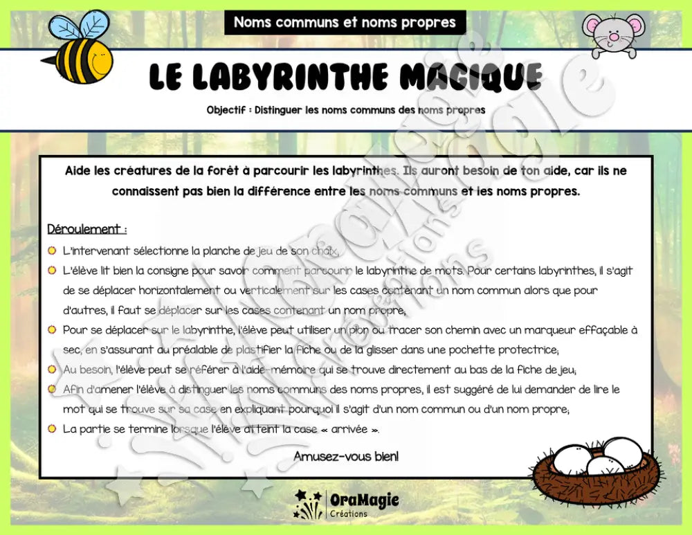 Le labyrinthe magique des noms communs et des noms propres - Thème été - 1er cycle.pdf