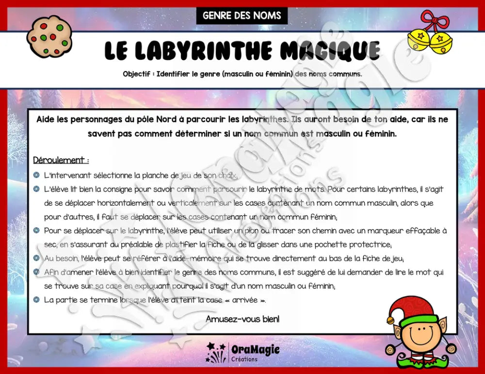 Le labyrinthe magique du genre des noms communs - Thème Noël - 1re et 2e année.pdf