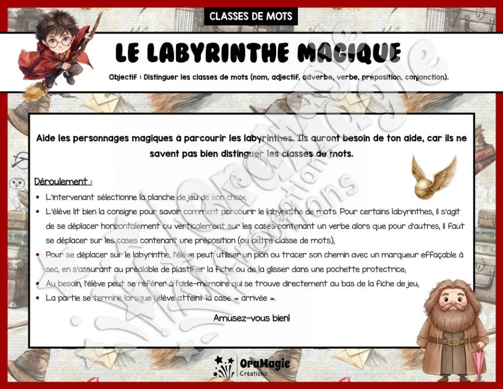 Le labyrinthe magique Harry Potter - Les classes de mots - 5e et 6e année.pdf