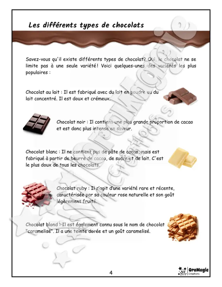 Le monde merveilleux du chocolat - Compréhension lecture 4e année