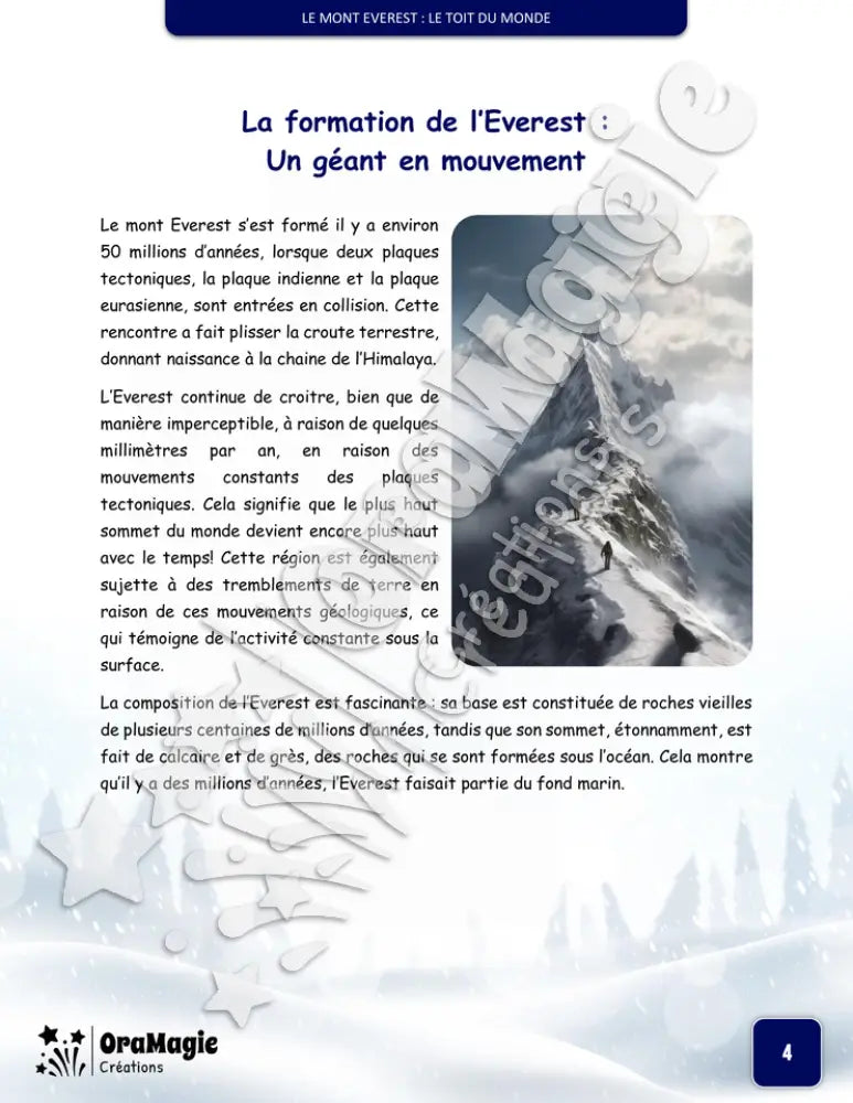 Le mont Everest - Compréhension lecture 6e année - Texte courant - Préparation examen ministère