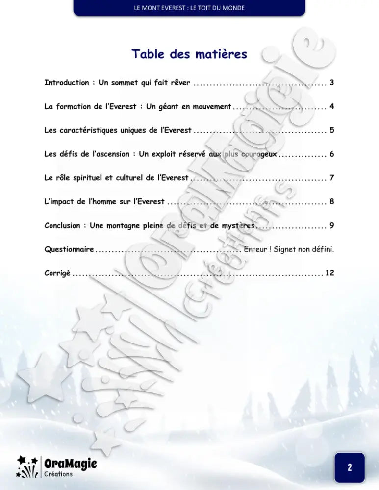 Le mont Everest - Compréhension lecture 6e année - Texte courant - Préparation examen ministère