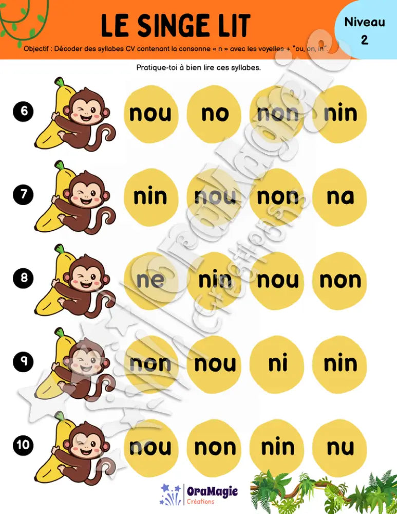 Le singe lit - Décodage syllabes et mots