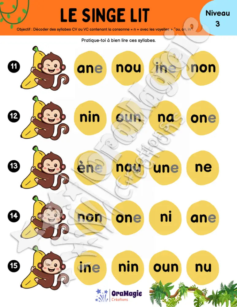 Le singe lit - Décodage syllabes et mots