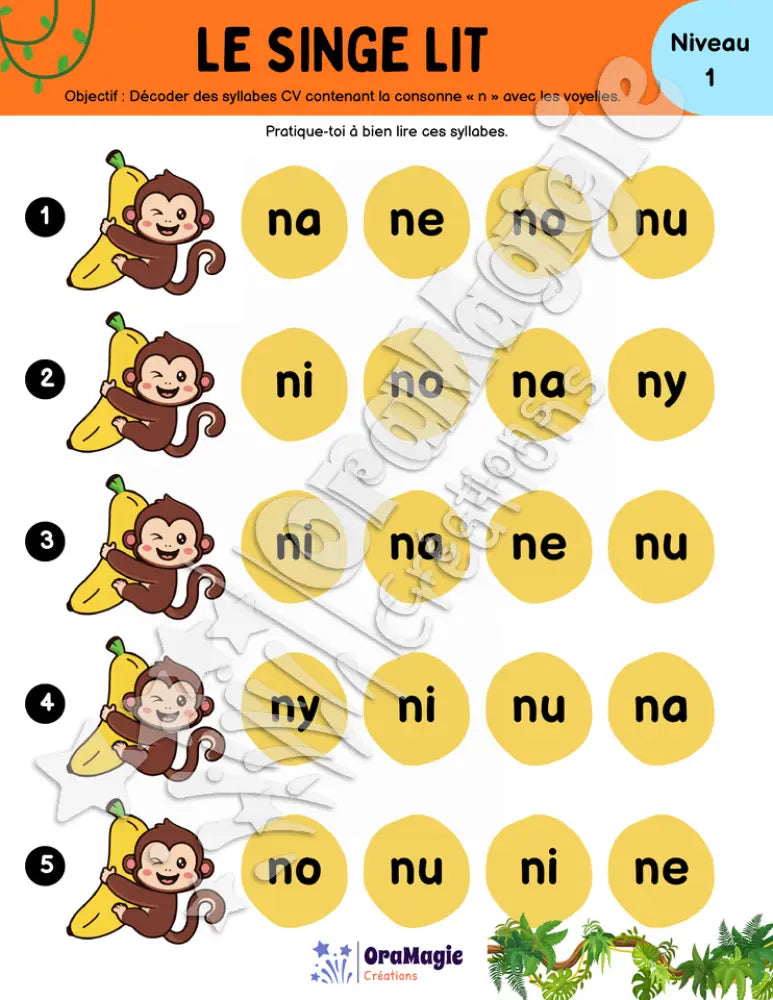 Le singe lit - Décodage syllabes et mots, langage écrit, 1re année.pdf