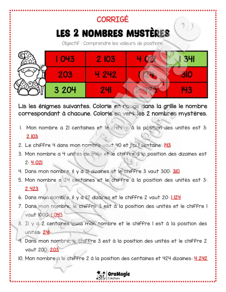 Les 2 nombres mystères - Le magicien - Valeurs de positions