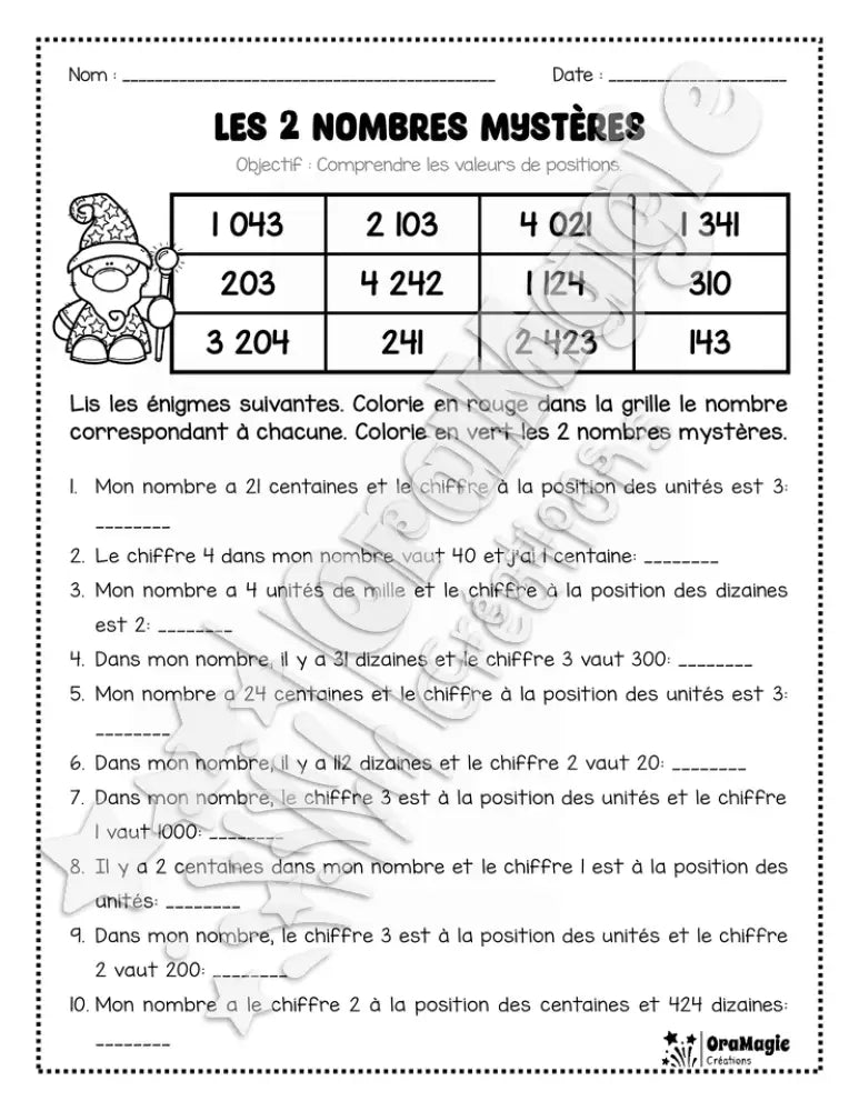 Les 2 nombres mystères - Le magicien - Valeurs de positions - 3 année.pdf