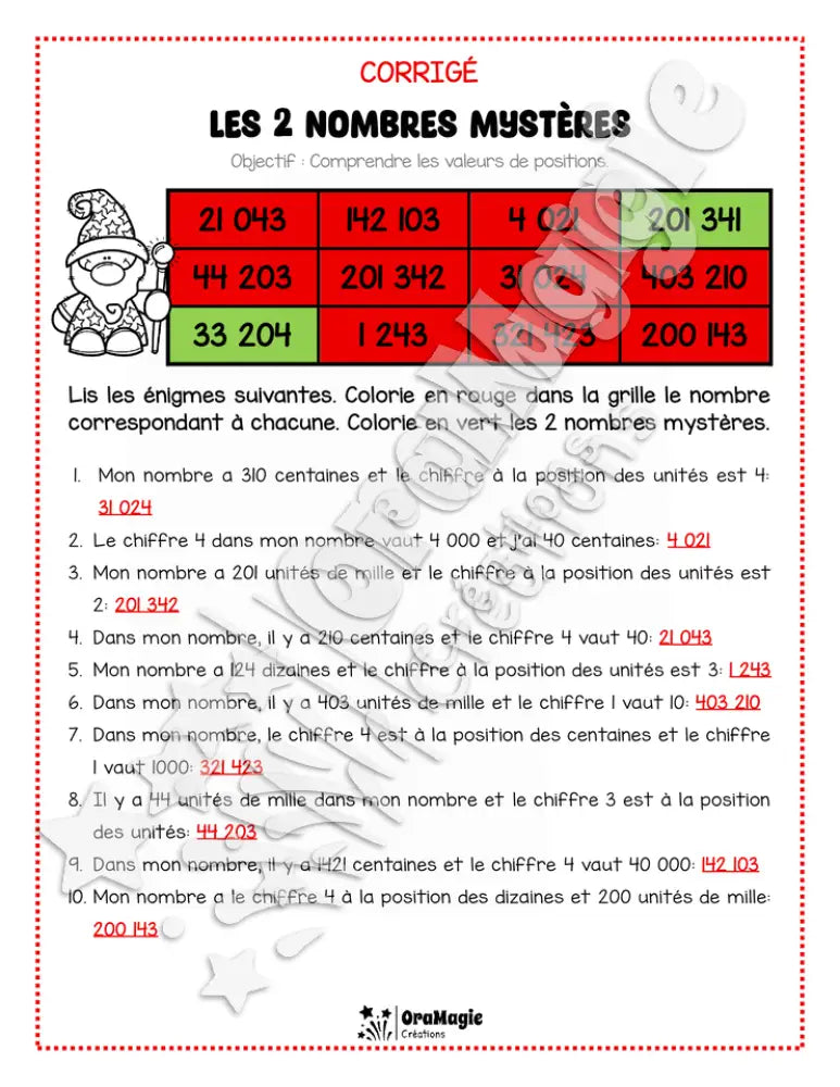 Les 2 nombres mystères - Le magicien - Valeurs de positions