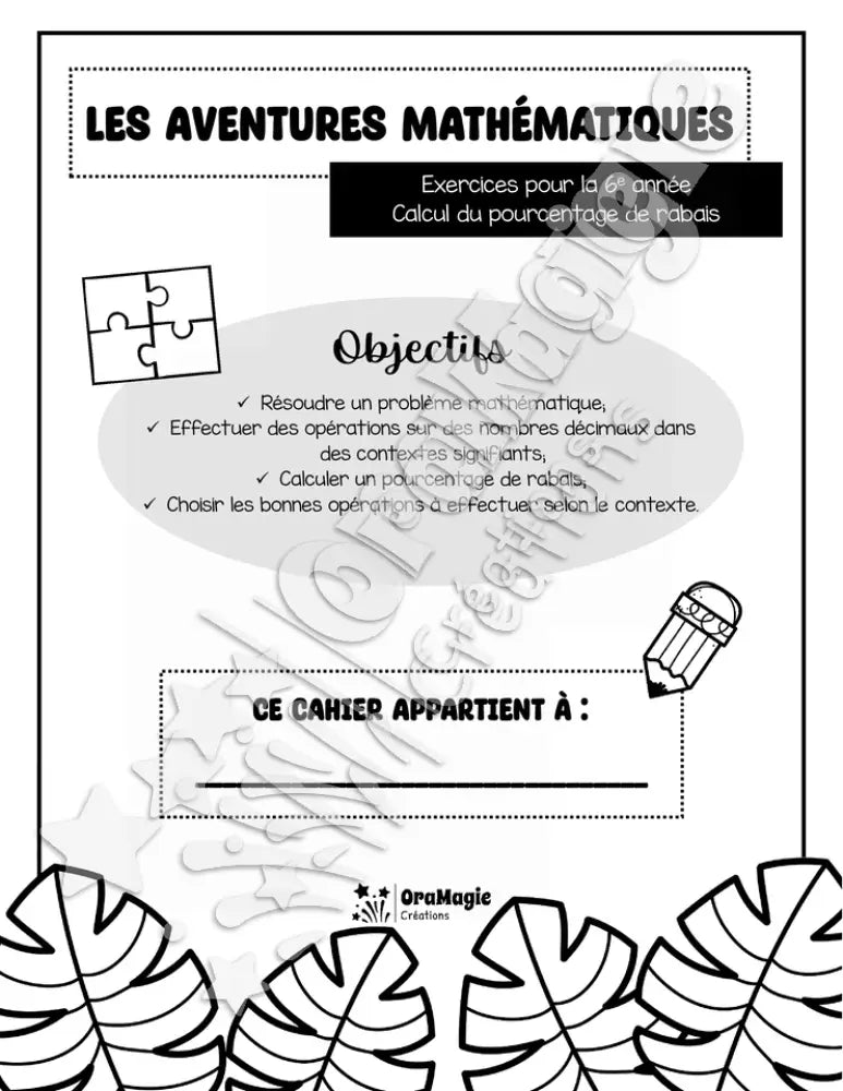 Les aventures mathématiques - Cahier d'exercices - Calculer un pourcentage de rabais - 6e année.pdf
