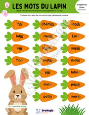 Les mots du lapin - Décodage de vrais mots contenant les graphèmes in-ine en position finale - Produit numérique