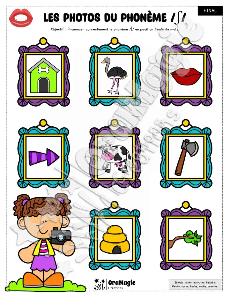 Les photos du phonème -ch- 3 positions