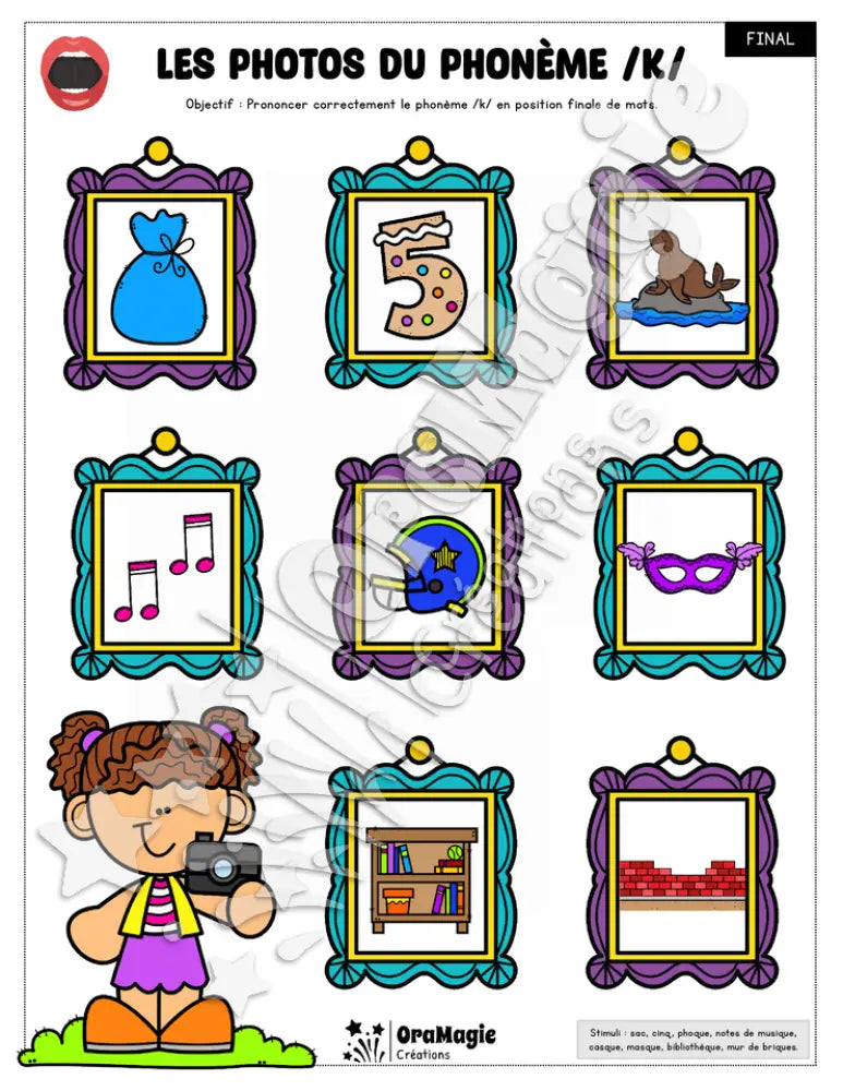 Les photos du phonème -k- 3 positions