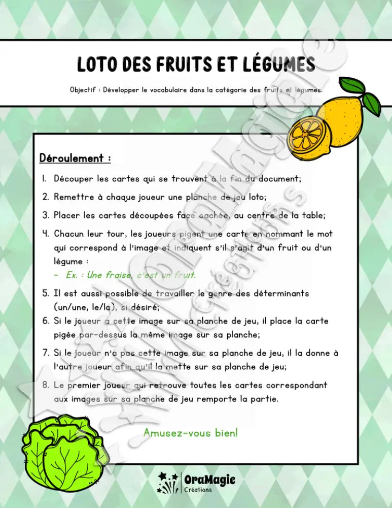 Loto des fruits et légumes - Vocabulaire.pdf