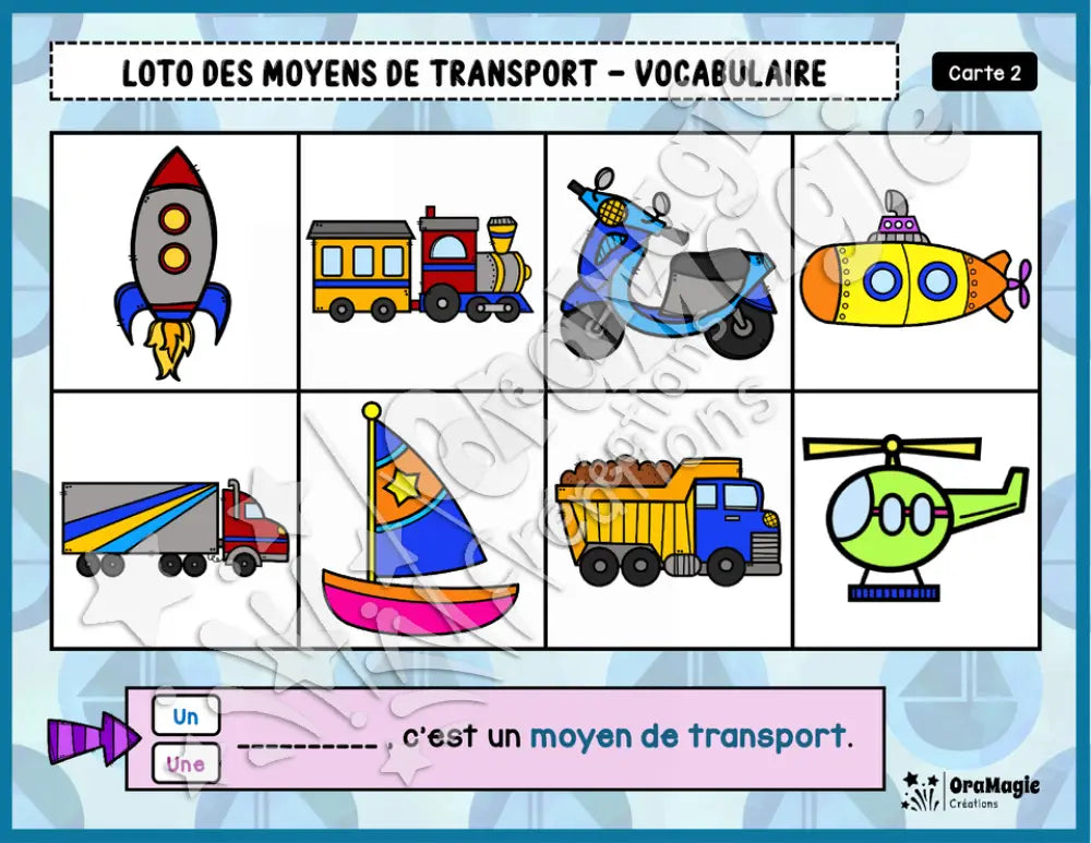 Loto des moyens de transport - Vocabulaire