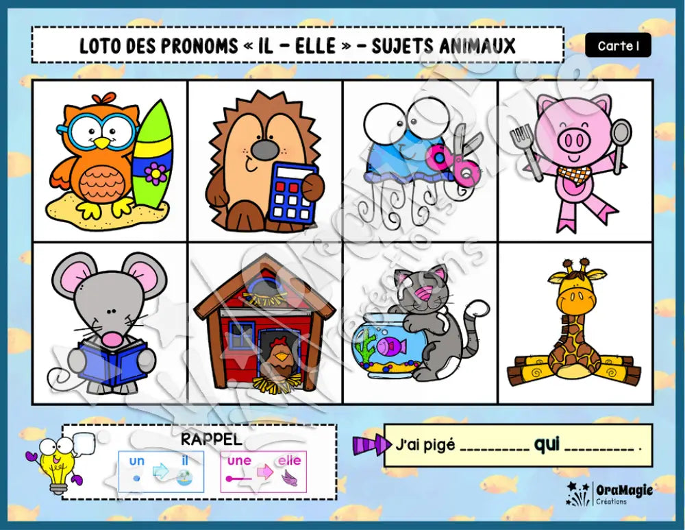 Loto des pronoms -il-elle- Sujets animaux