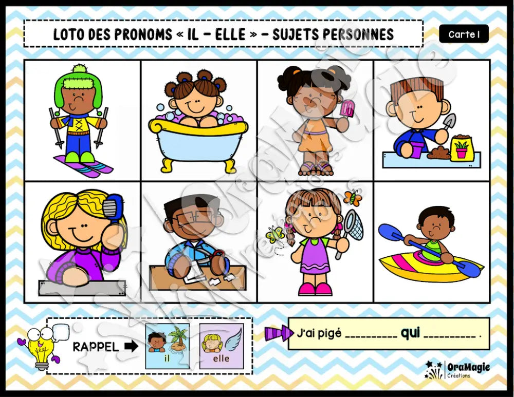 Loto des pronoms -il-elle- Sujets personnes