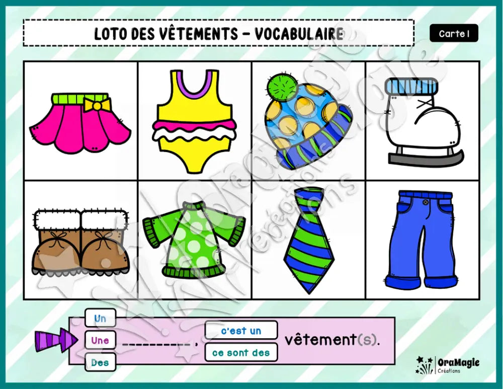Loto des vêtements - Vocabulaire