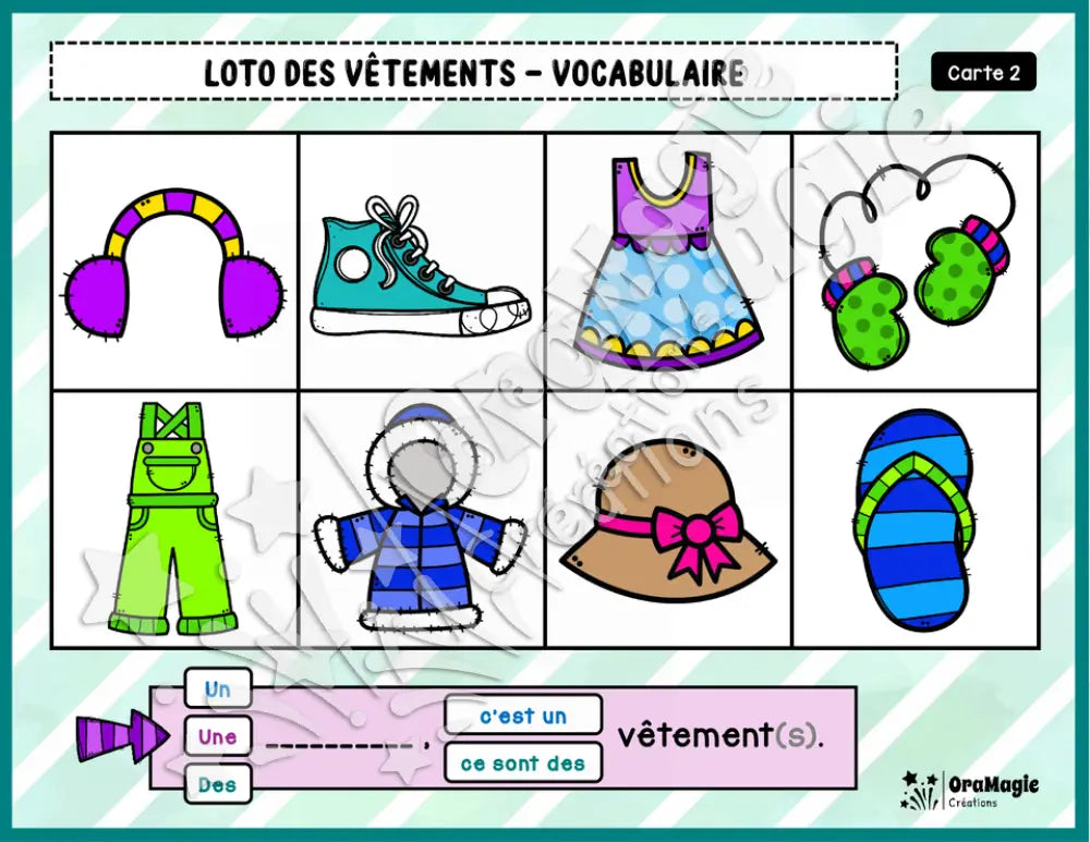 Loto des vêtements - Vocabulaire