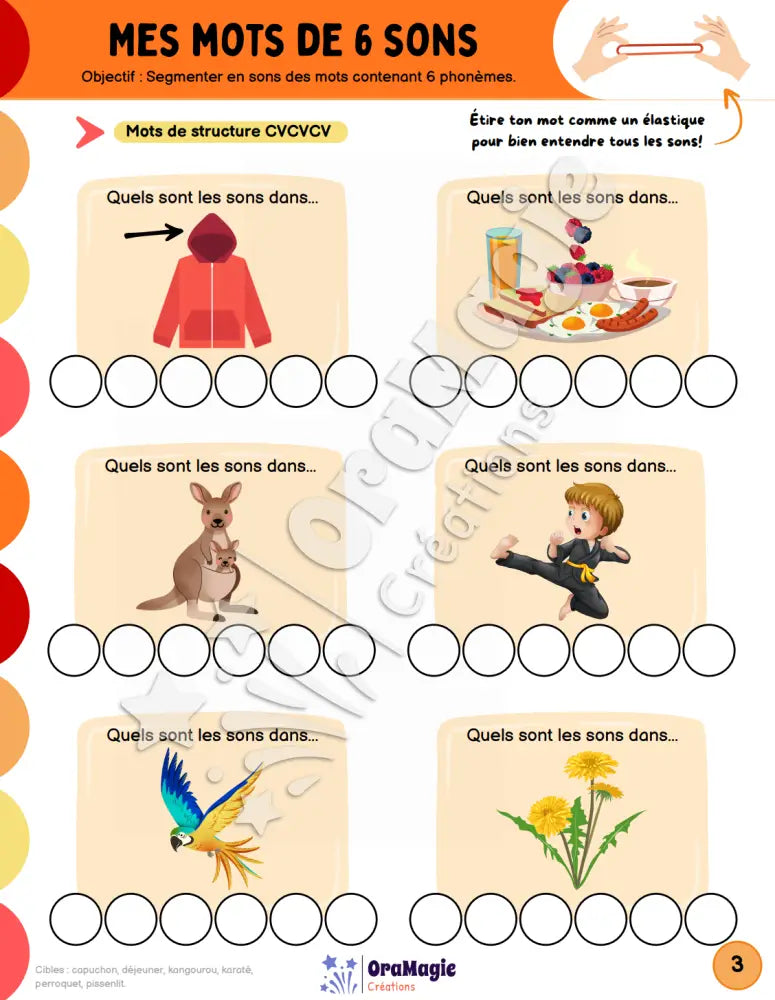 Mes mots de 6 sons - Segmentation phonémique mots de 6 sons - Produit numérique