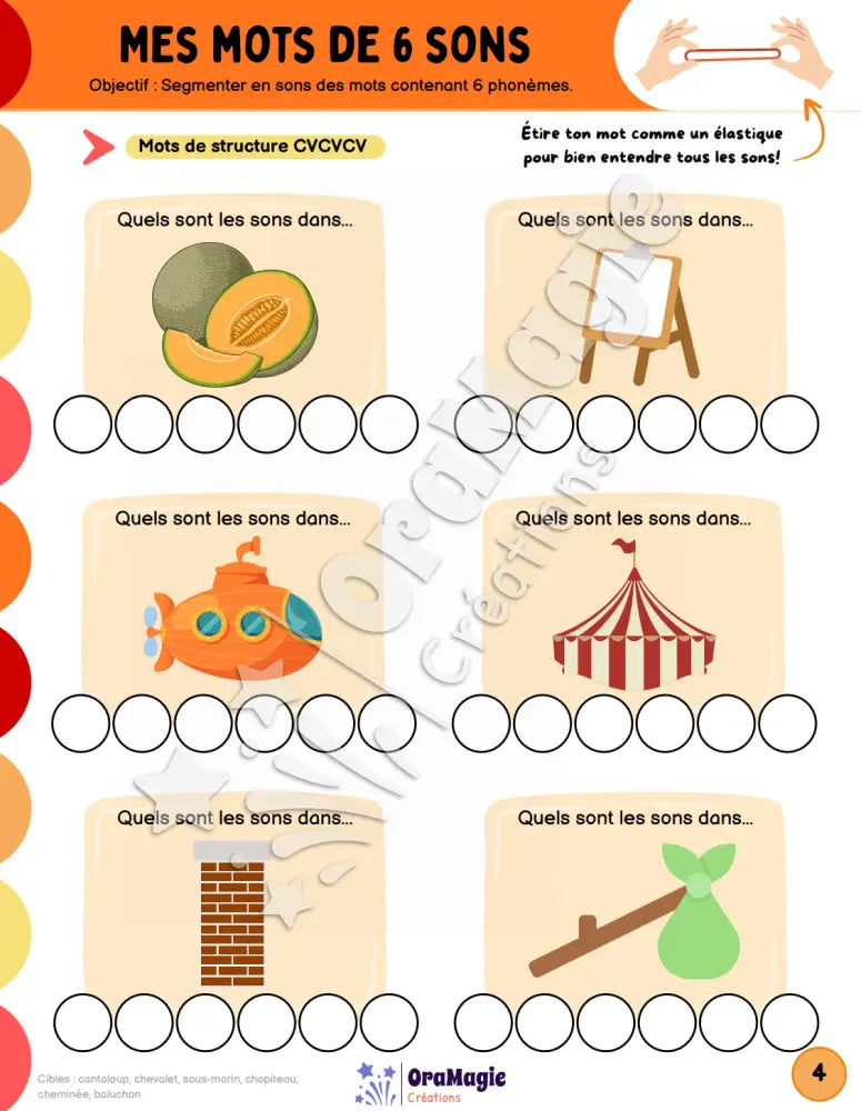 Mes mots de 6 sons - Segmentation phonémique mots de 6 sons - Produit numérique