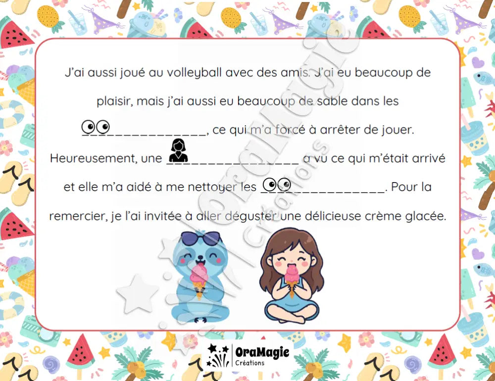 Mes vacances d’été - Discours lecture et écriture - Produit numérique