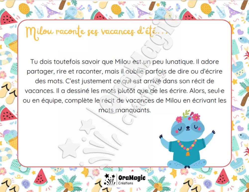 Mes vacances d’été - Discours lecture et écriture - Produit numérique