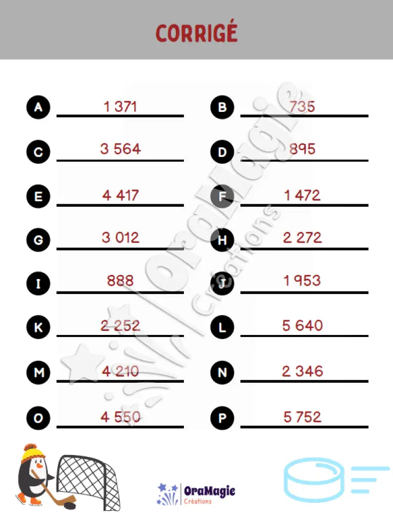 Multiplications de grands nombres - Hockey - 3e et 4e années - Produit numérique