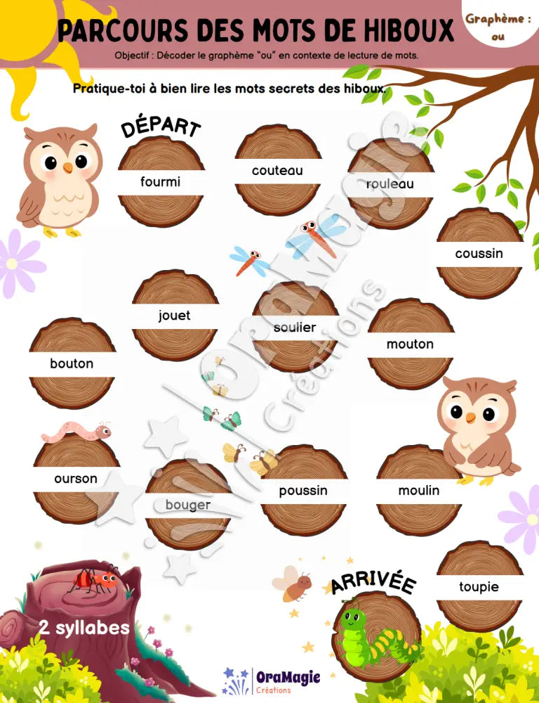 Parcours des mots de hiboux - Graphème ou - Produit numérique