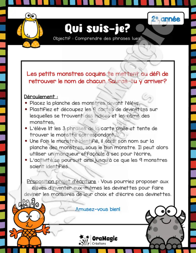 Qui suis-je - Des noms de monstres - Compréhension de lecture 2e année.pdf