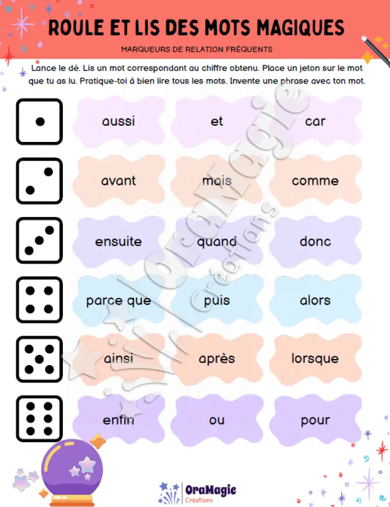 Roule et lis des mots magiques - Marqueurs de relation fréquents - Produit numérique