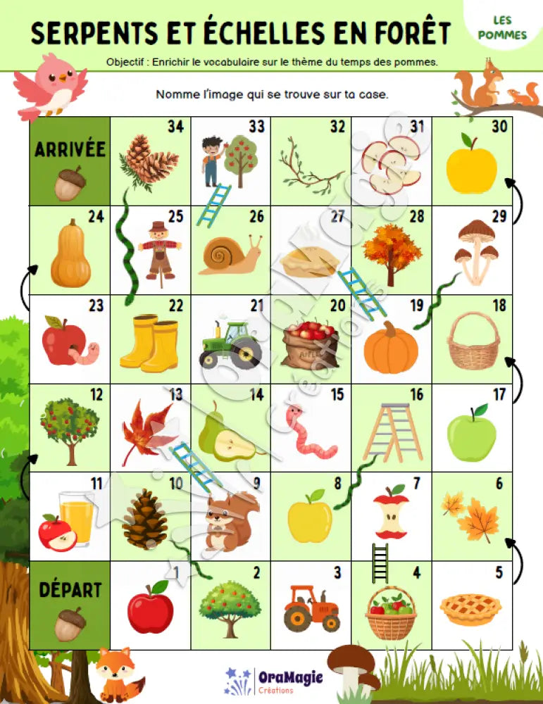 Serpents et échelles en forêt - Thème des pommes - Produit numérique