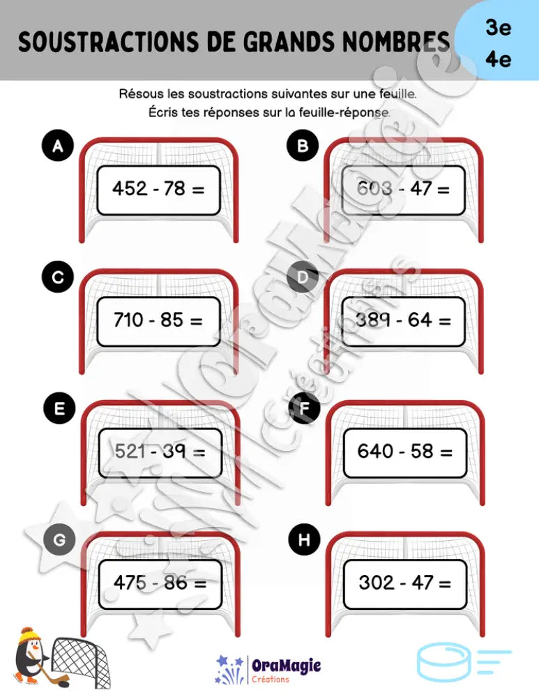 Soustractions de grands nombres - Hockey - 3e et 4e années.pdf