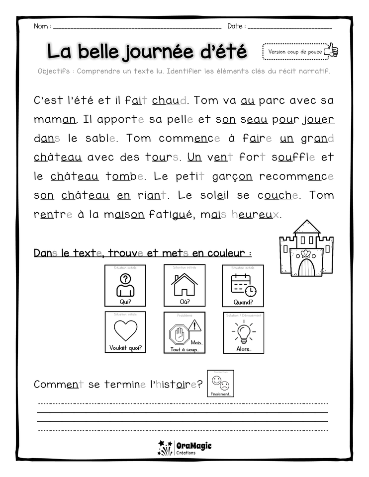 Compréhension de lecture et du récit - La belle journée d