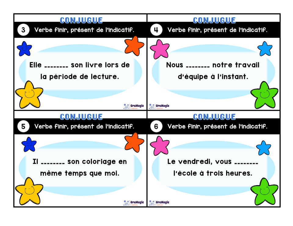 Cartes à tâches - Mon verbe en cartes - Verbe FINIR présent de l
