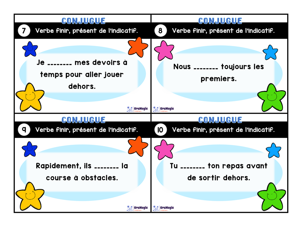 Cartes à tâches - Mon verbe en cartes - Verbe FINIR présent de l