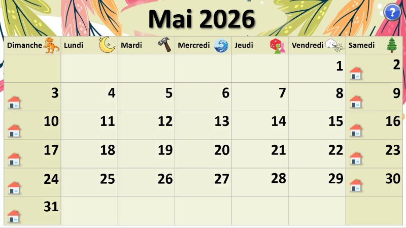Calendrier - Mai 2026 