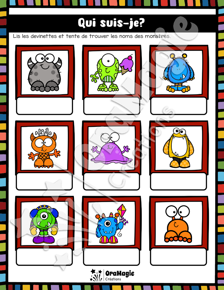 Qui suis-je - Des noms de monstres - Compréhension de lecture 2e année 