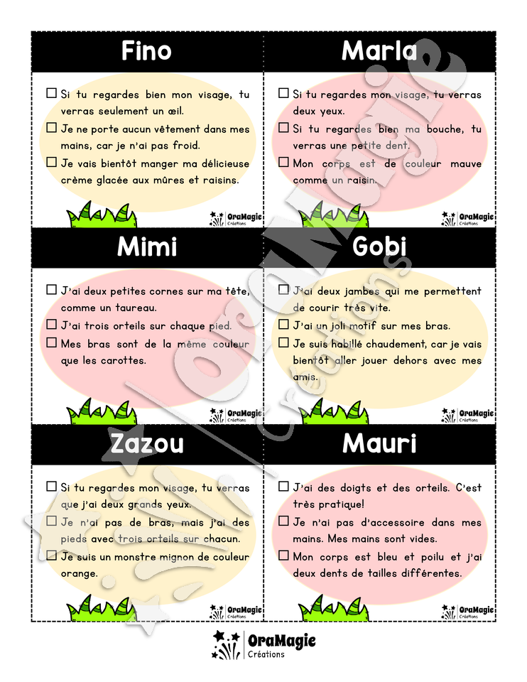 Qui suis-je - Des noms de monstres - Compréhension de lecture 2e année 