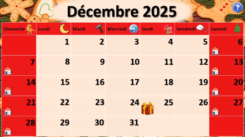 Calendrier - Décembre 2025 