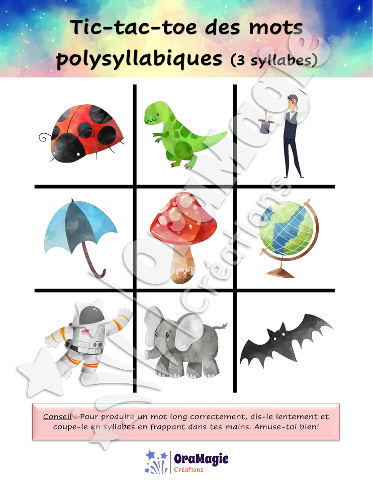 Tic-tac-toe des mots polysyllabiques - 3$