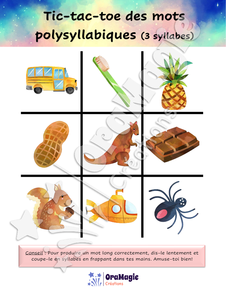 Tic-tac-toe des mots polysyllabiques - 3$