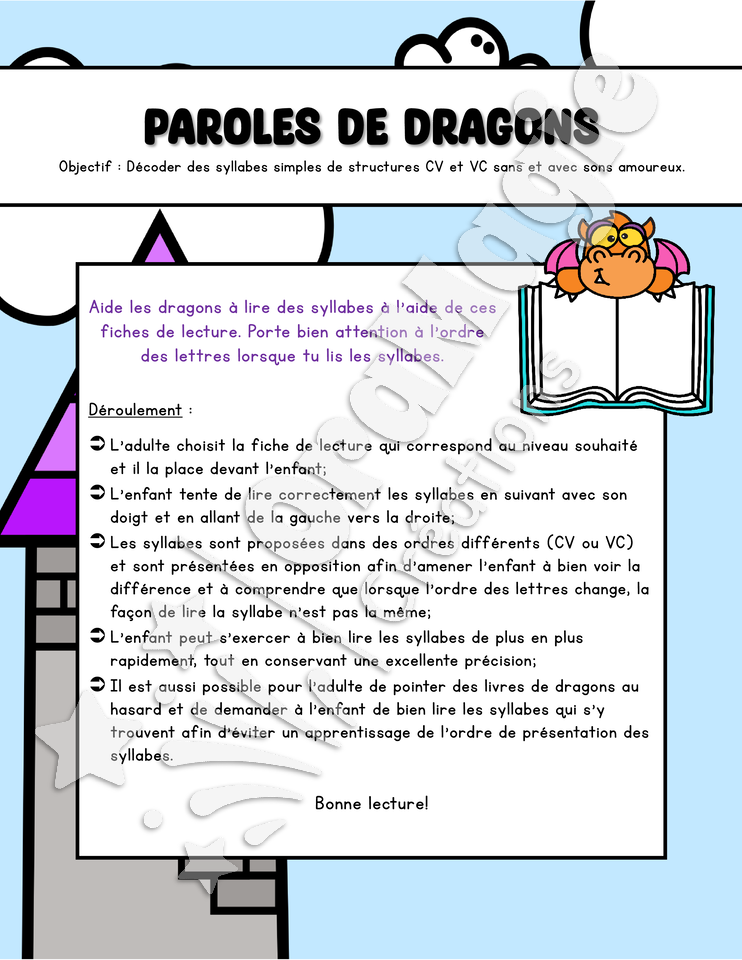 Paroles de dragons - Décodage de syllabes CV et VC avec le graphèmes -l,ou- 