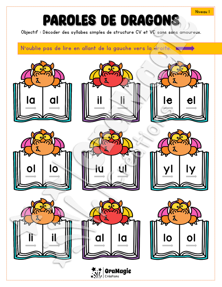 Paroles de dragons - Décodage de syllabes CV et VC avec le graphèmes -l,ou- 