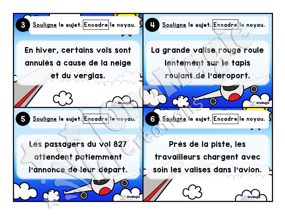 Cartes à tâches - Le grand voyage - Repérer le sujet de la phrase et le noyau du sujet