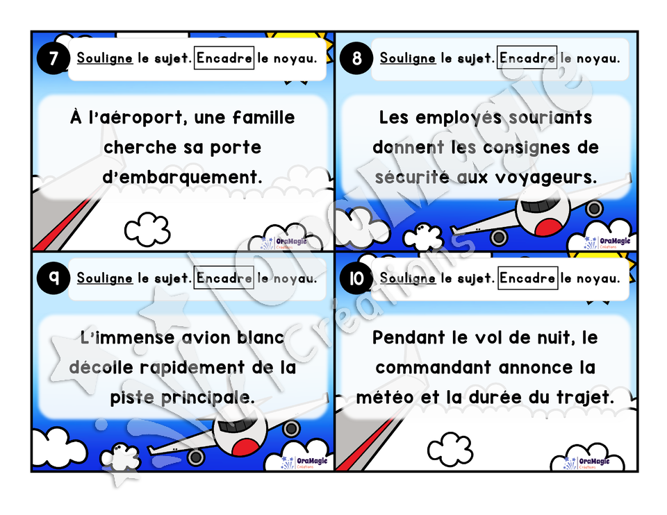 Cartes à tâches - Le grand voyage - Repérer le sujet de la phrase et le noyau du sujet