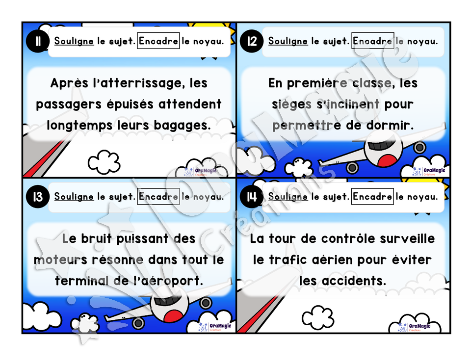 Cartes à tâches - Le grand voyage - Repérer le sujet de la phrase et le noyau du sujet