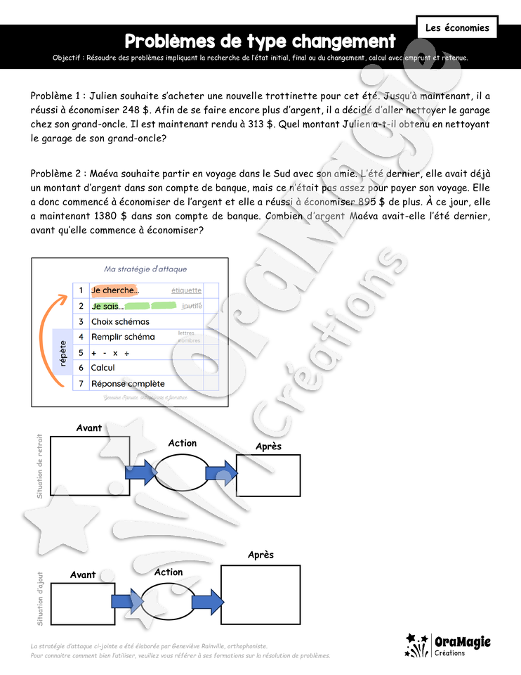 Problèmes de type changement - Calcul avec emprunt et retenue - Grands nombres - Les économies 